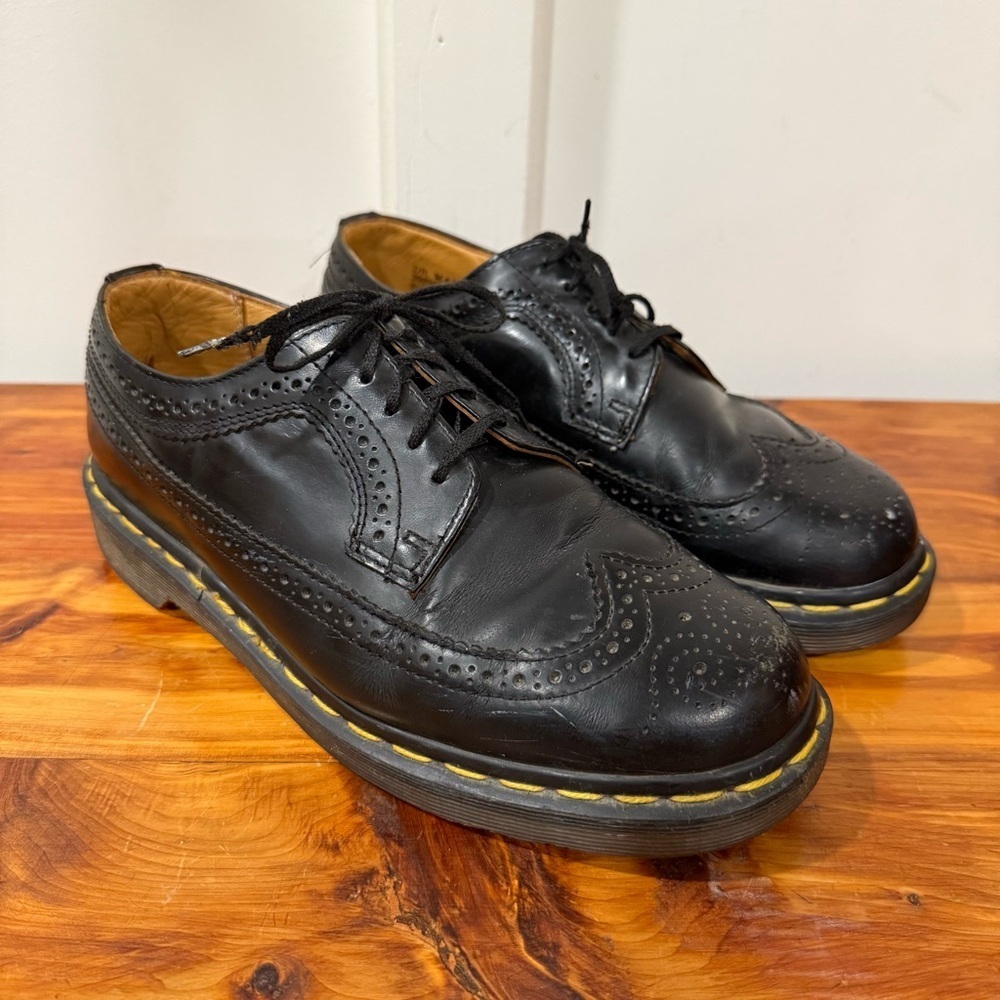 Dr Martens 3989 Brogue Yellow Stitch Smooth Leather Black Loafers